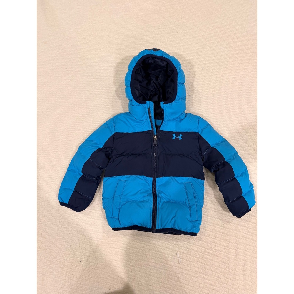 Under Armour ColdGear Puffer Jacket Boys 2T Blue Navy Full Zip Hooded Coat(692)